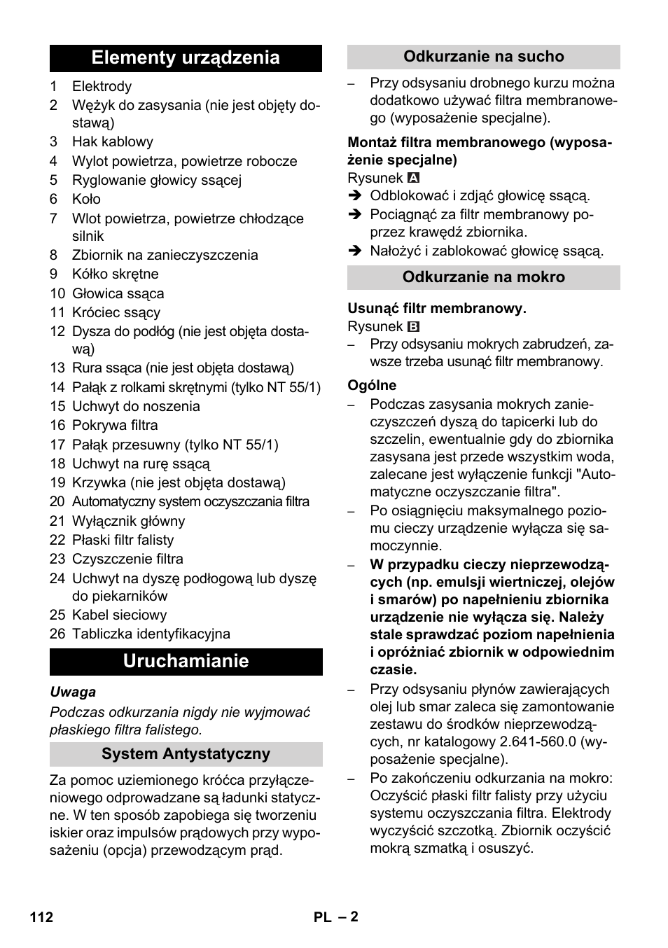 Elementy urządzenia uruchamianie | Karcher NT 55-1 Tact Bs User Manual | Page 112 / 180