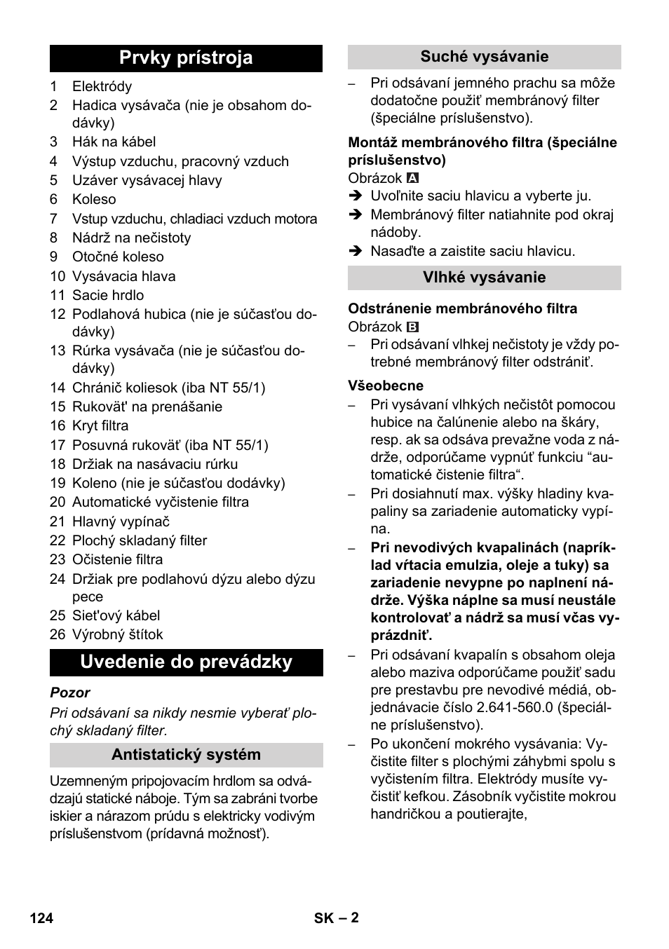 Prvky prístroja uvedenie do prevádzky | Karcher NT 55-1 Tact Bs User Manual | Page 124 / 180