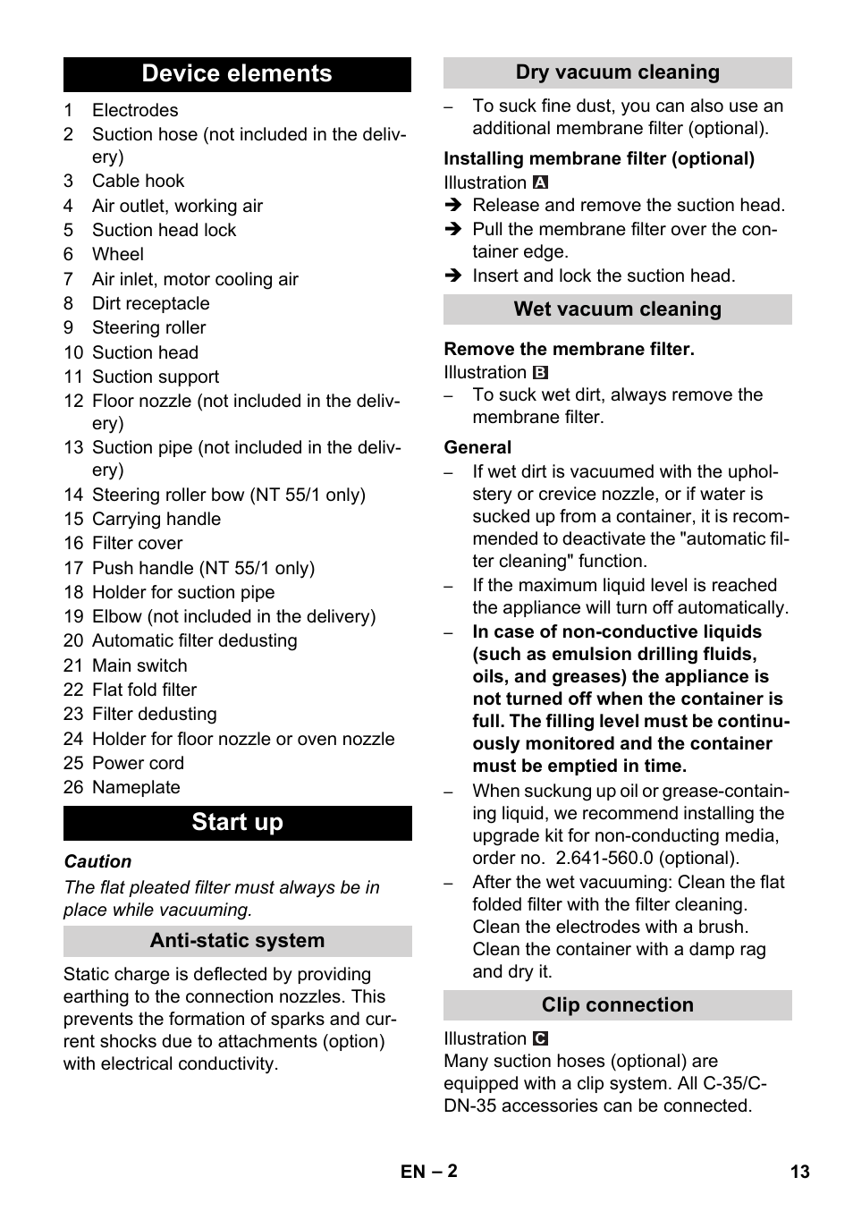 Device elements start up | Karcher NT 55-1 Tact Bs User Manual | Page 13 / 180