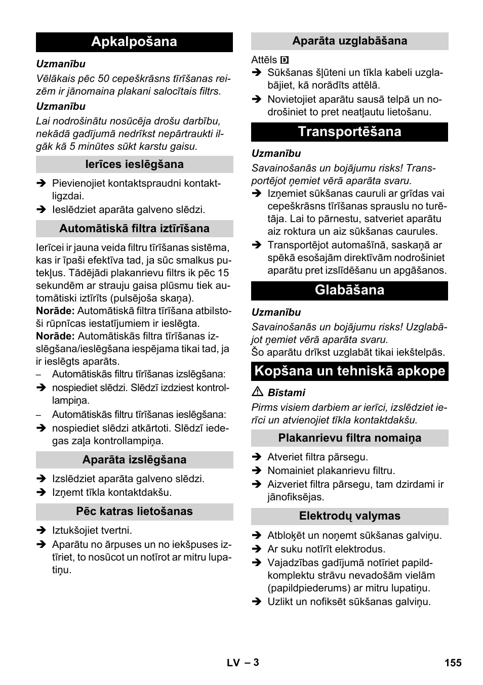Apkalpošana | Karcher NT 55-1 Tact Bs User Manual | Page 155 / 180