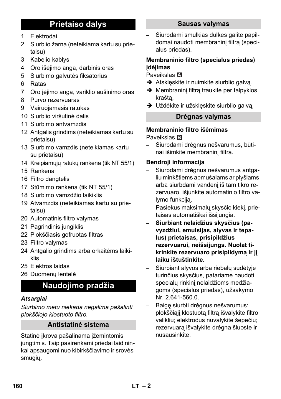 Prietaiso dalys naudojimo pradžia | Karcher NT 55-1 Tact Bs User Manual | Page 160 / 180