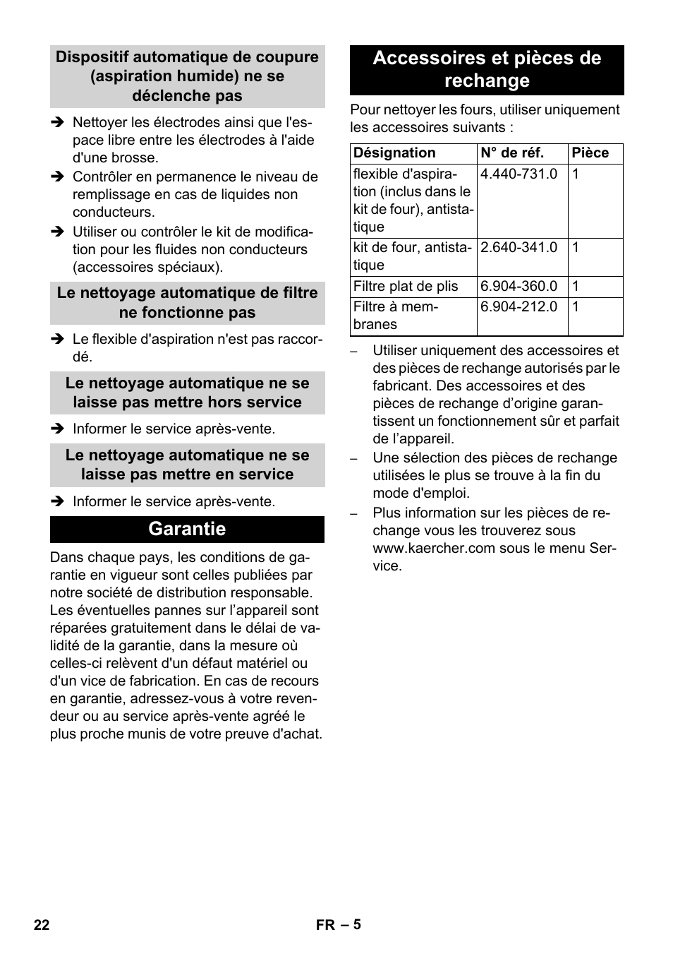 Garantie accessoires et pièces de rechange | Karcher NT 55-1 Tact Bs User Manual | Page 22 / 180