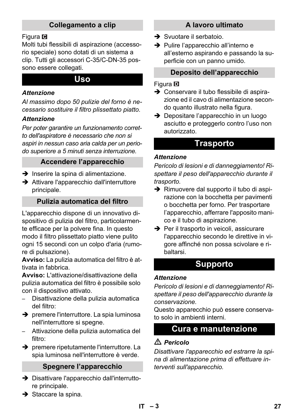 Trasporto supporto cura e manutenzione | Karcher NT 55-1 Tact Bs User Manual | Page 27 / 180