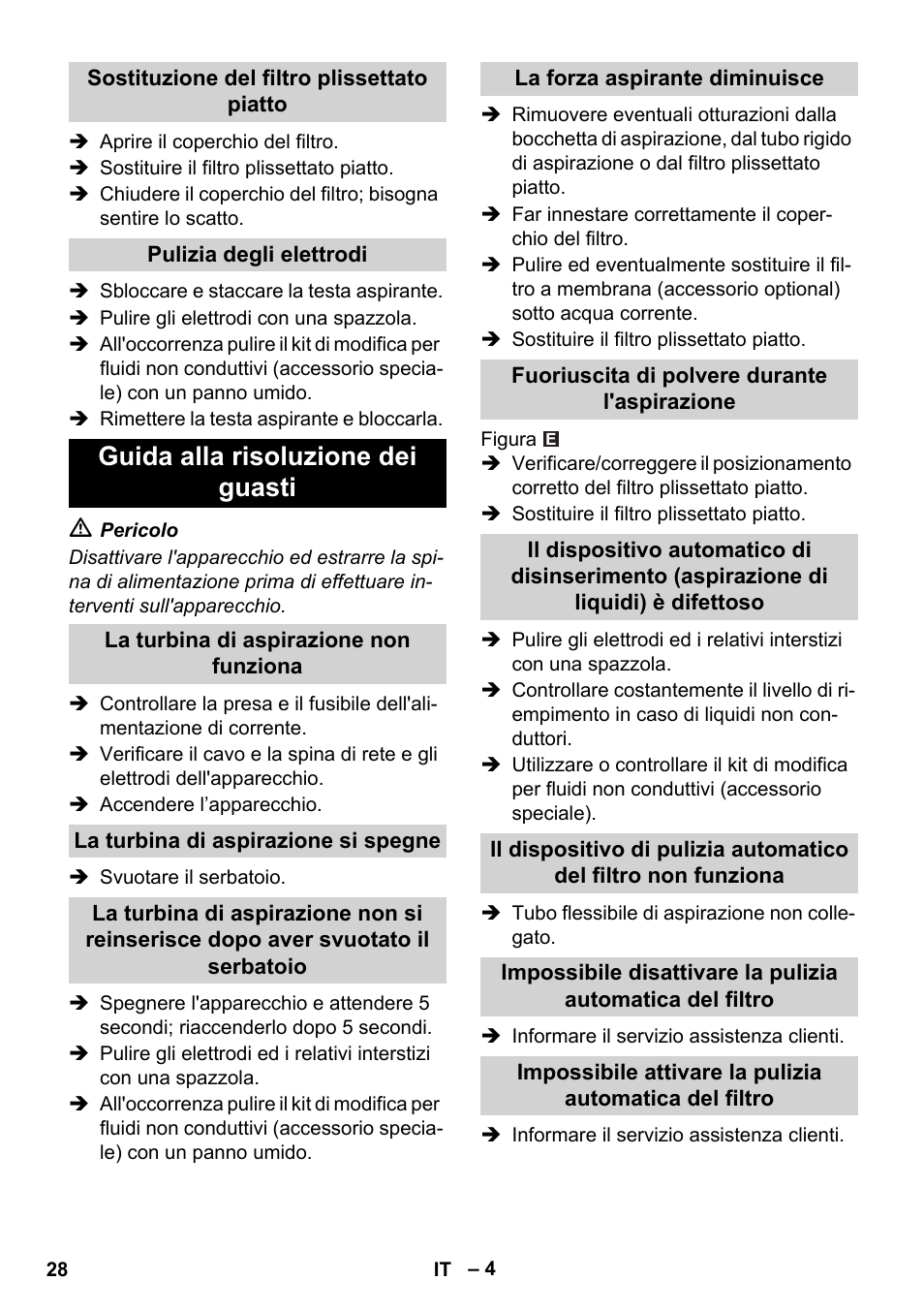 Guida alla risoluzione dei guasti | Karcher NT 55-1 Tact Bs User Manual | Page 28 / 180