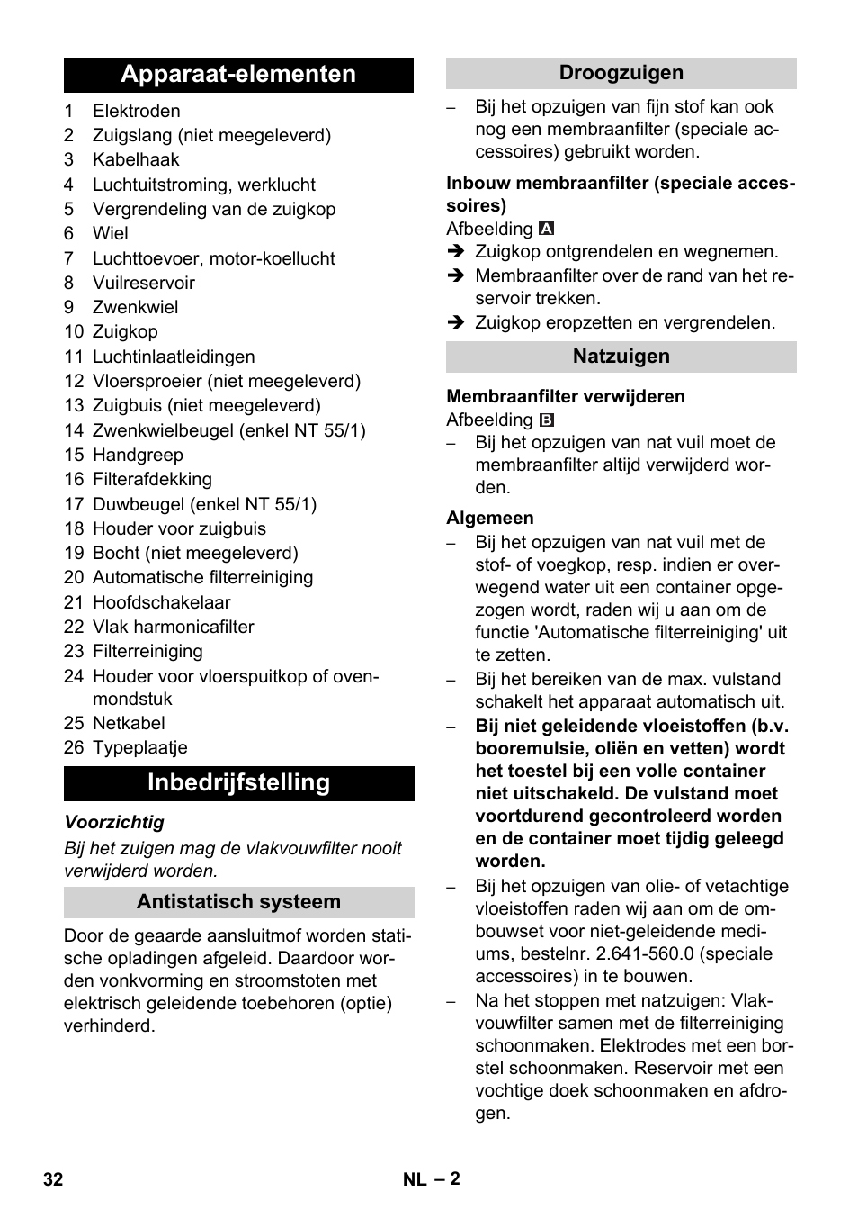 Apparaat-elementen inbedrijfstelling | Karcher NT 55-1 Tact Bs User Manual | Page 32 / 180
