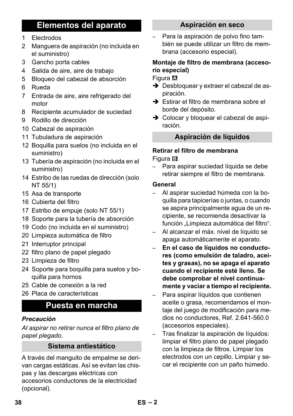 Elementos del aparato puesta en marcha | Karcher NT 55-1 Tact Bs User Manual | Page 38 / 180