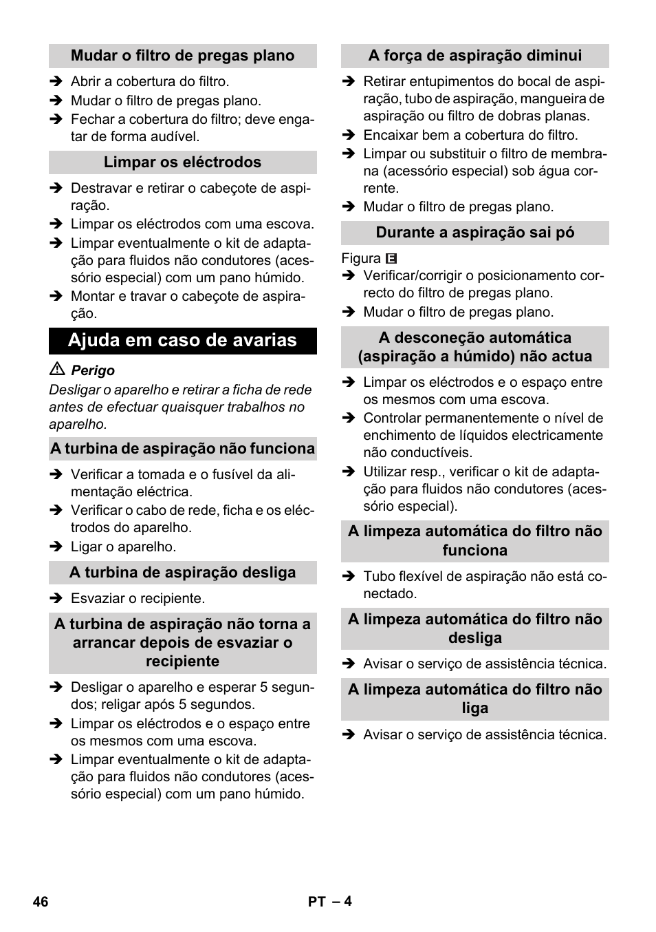 Ajuda em caso de avarias | Karcher NT 55-1 Tact Bs User Manual | Page 46 / 180