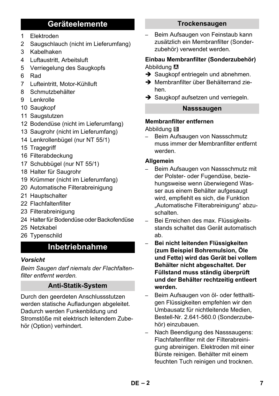 Geräteelemente inbetriebnahme | Karcher NT 55-1 Tact Bs User Manual | Page 7 / 180