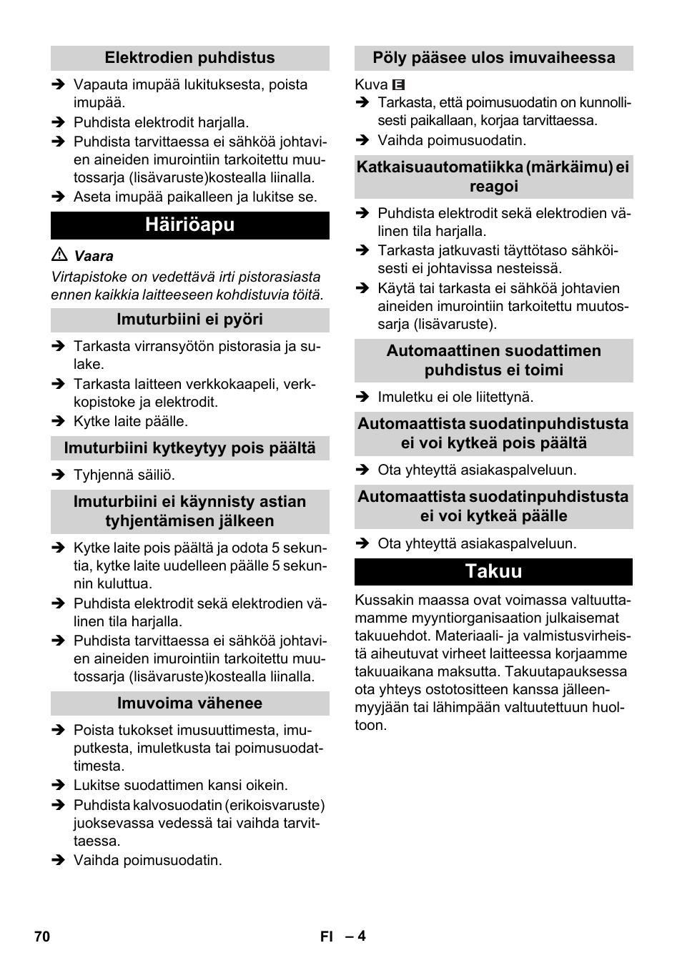 Häiriöapu, Takuu | Karcher NT 55-1 Tact Bs User Manual | Page 70 / 180
