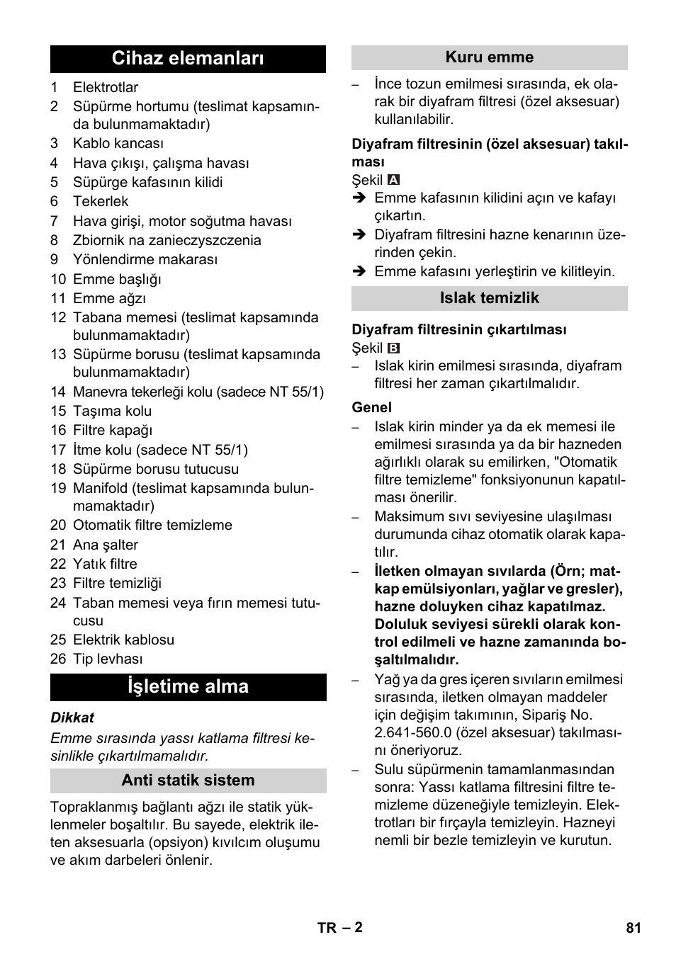 Cihaz elemanları işletime alma | Karcher NT 55-1 Tact Bs User Manual | Page 81 / 180