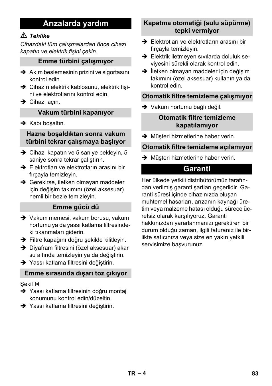 Arızalarda yardım, Garanti | Karcher NT 55-1 Tact Bs User Manual | Page 83 / 180