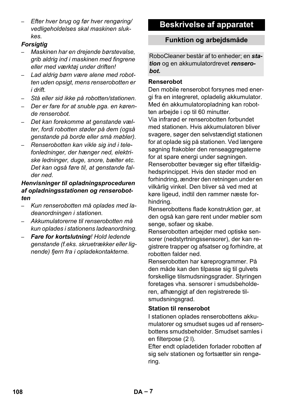 Beskrivelse af apparatet | Karcher Robot RC 3000 User Manual | Page 108 / 400