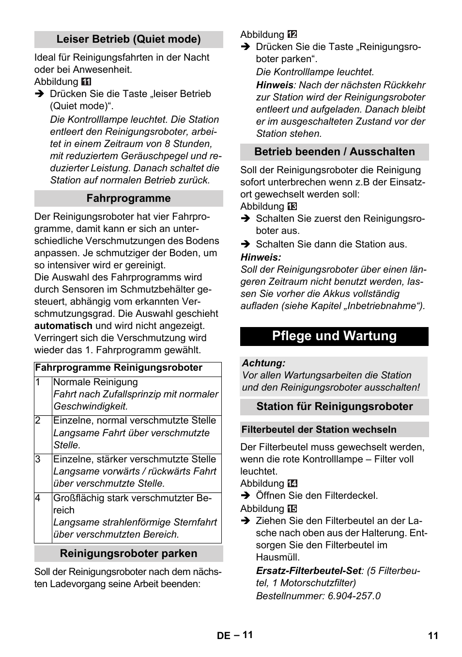 Pflege und wartung | Karcher Robot RC 3000 User Manual | Page 11 / 400