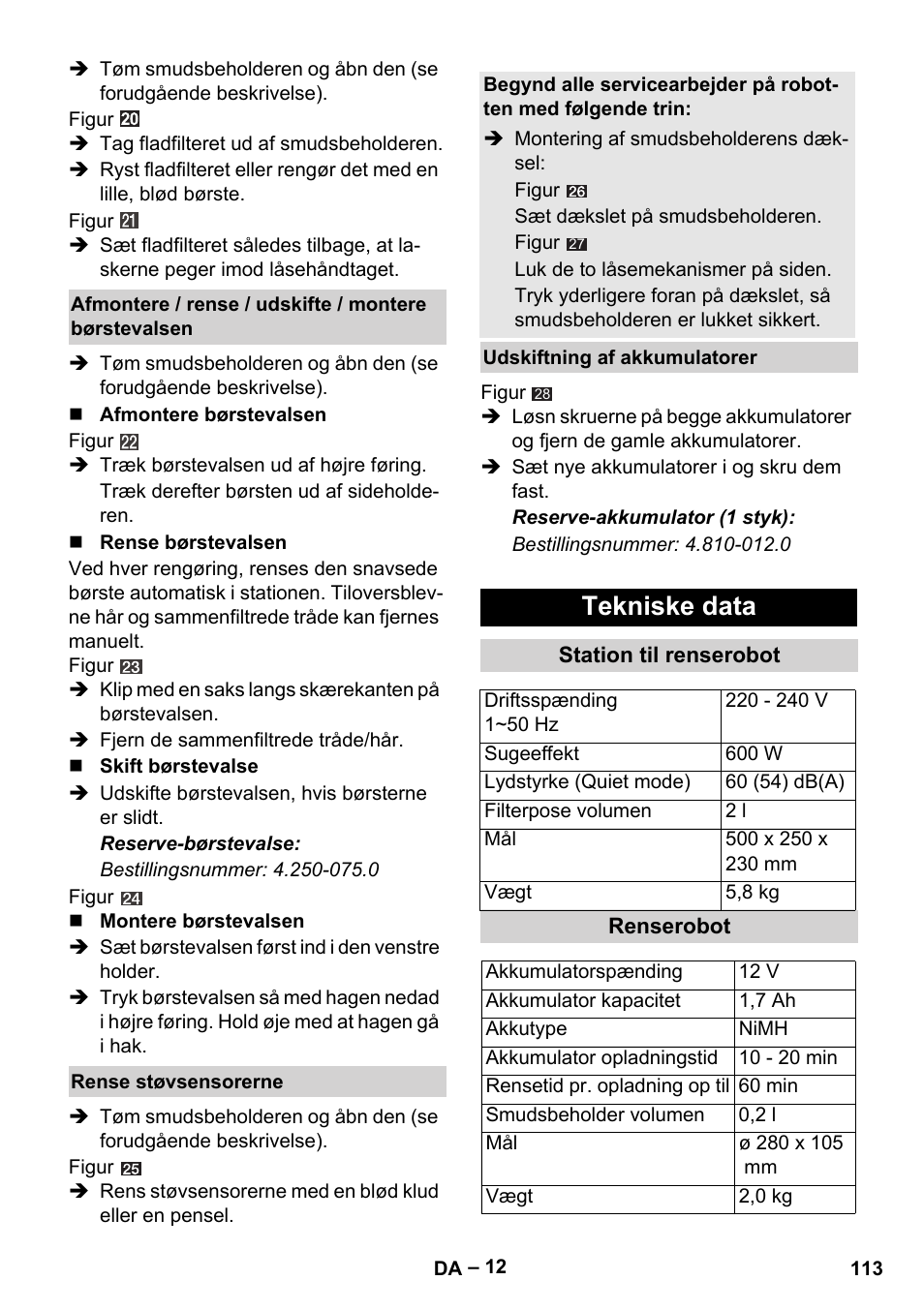 Tekniske data | Karcher Robot RC 3000 User Manual | Page 113 / 400