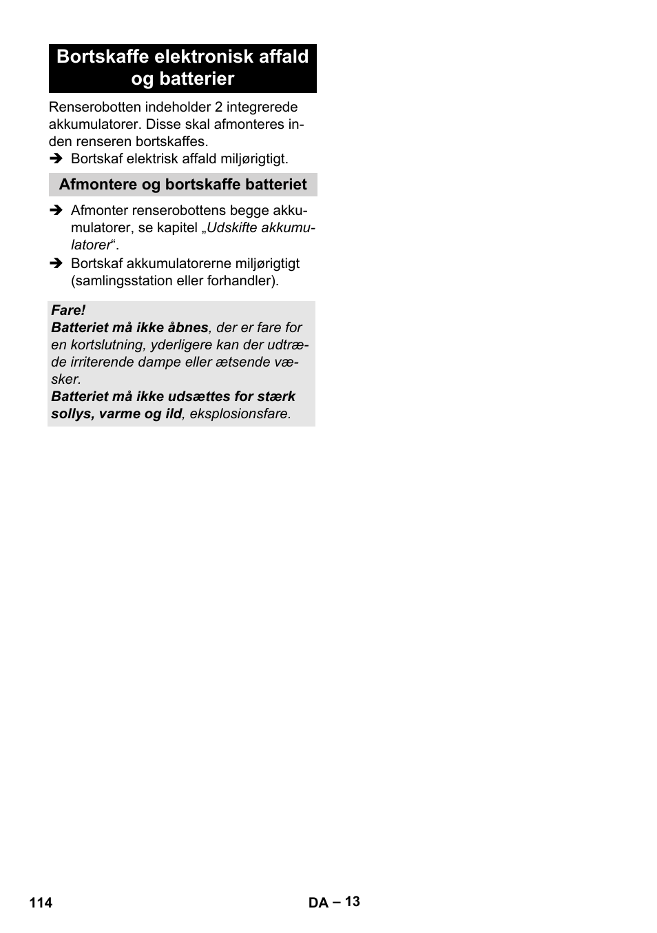 Bortskaffe elektronisk affald og batterier | Karcher Robot RC 3000 User Manual | Page 114 / 400