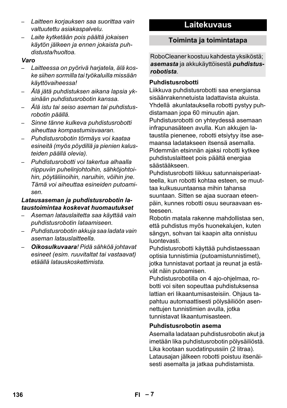 Laitekuvaus | Karcher Robot RC 3000 User Manual | Page 136 / 400