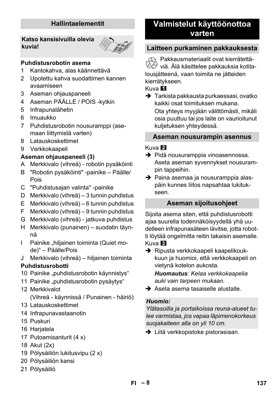 Valmistelut käyttöönottoa varten | Karcher Robot RC 3000 User Manual | Page 137 / 400