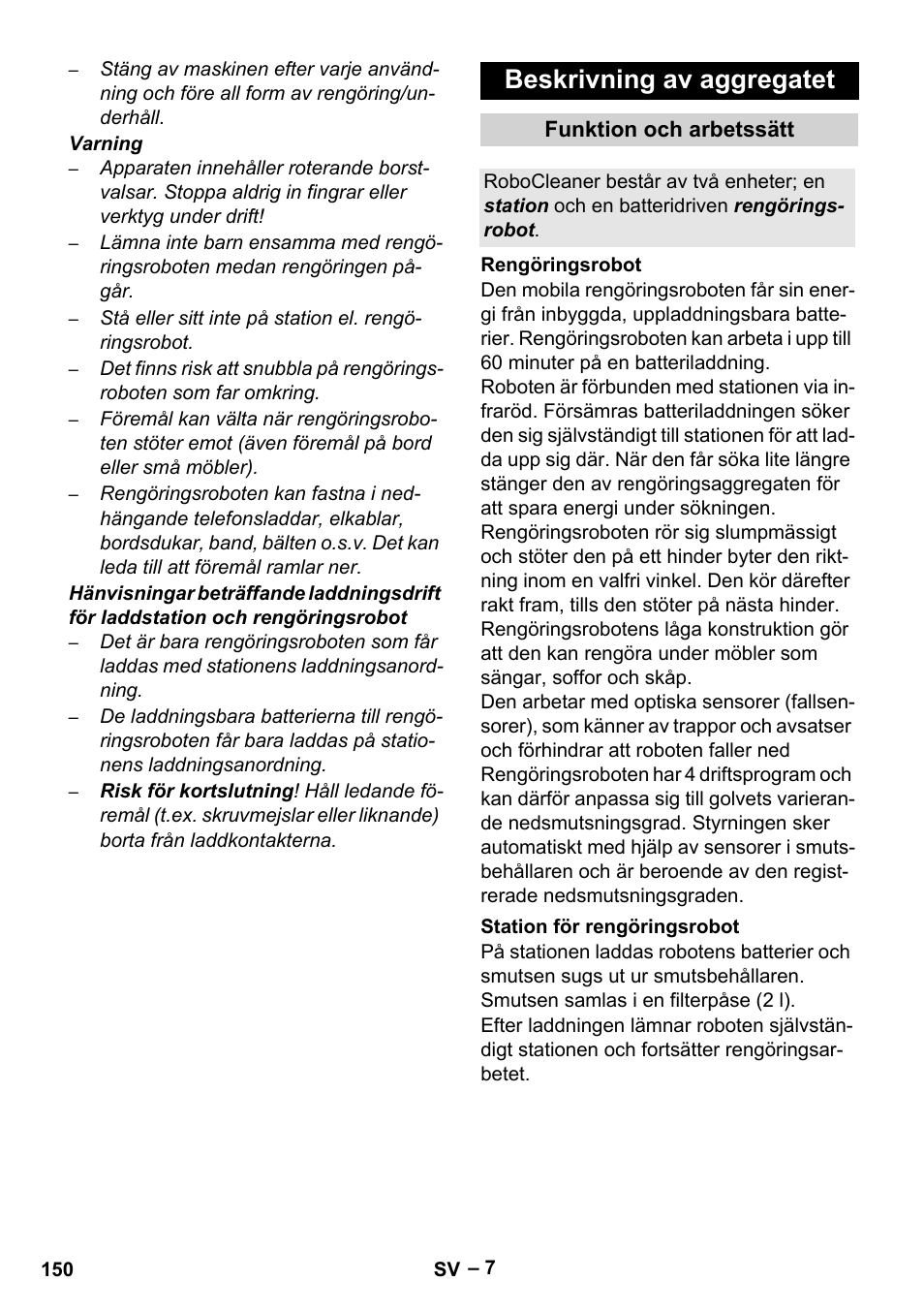 Beskrivning av aggregatet | Karcher Robot RC 3000 User Manual | Page 150 / 400