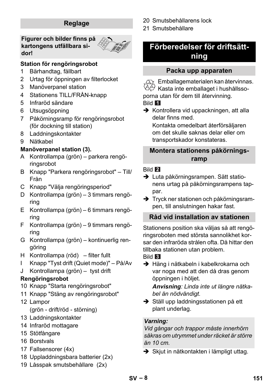 Förberedelser för driftsätt- ning | Karcher Robot RC 3000 User Manual | Page 151 / 400