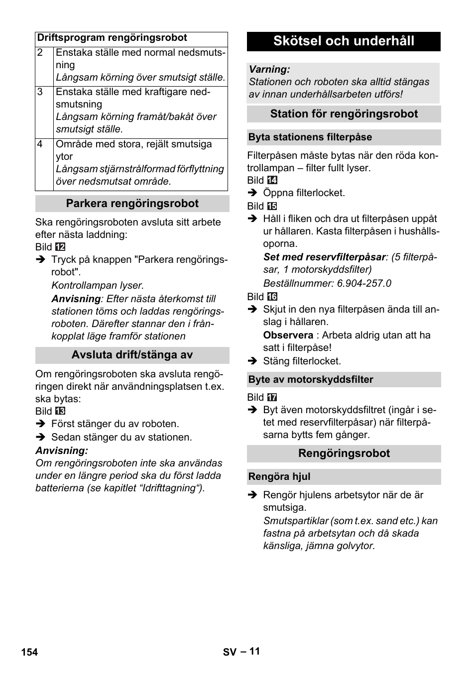 Skötsel och underhåll | Karcher Robot RC 3000 User Manual | Page 154 / 400