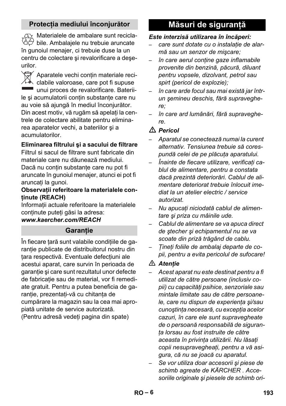 Măsuri de siguranţă | Karcher Robot RC 3000 User Manual | Page 193 / 400