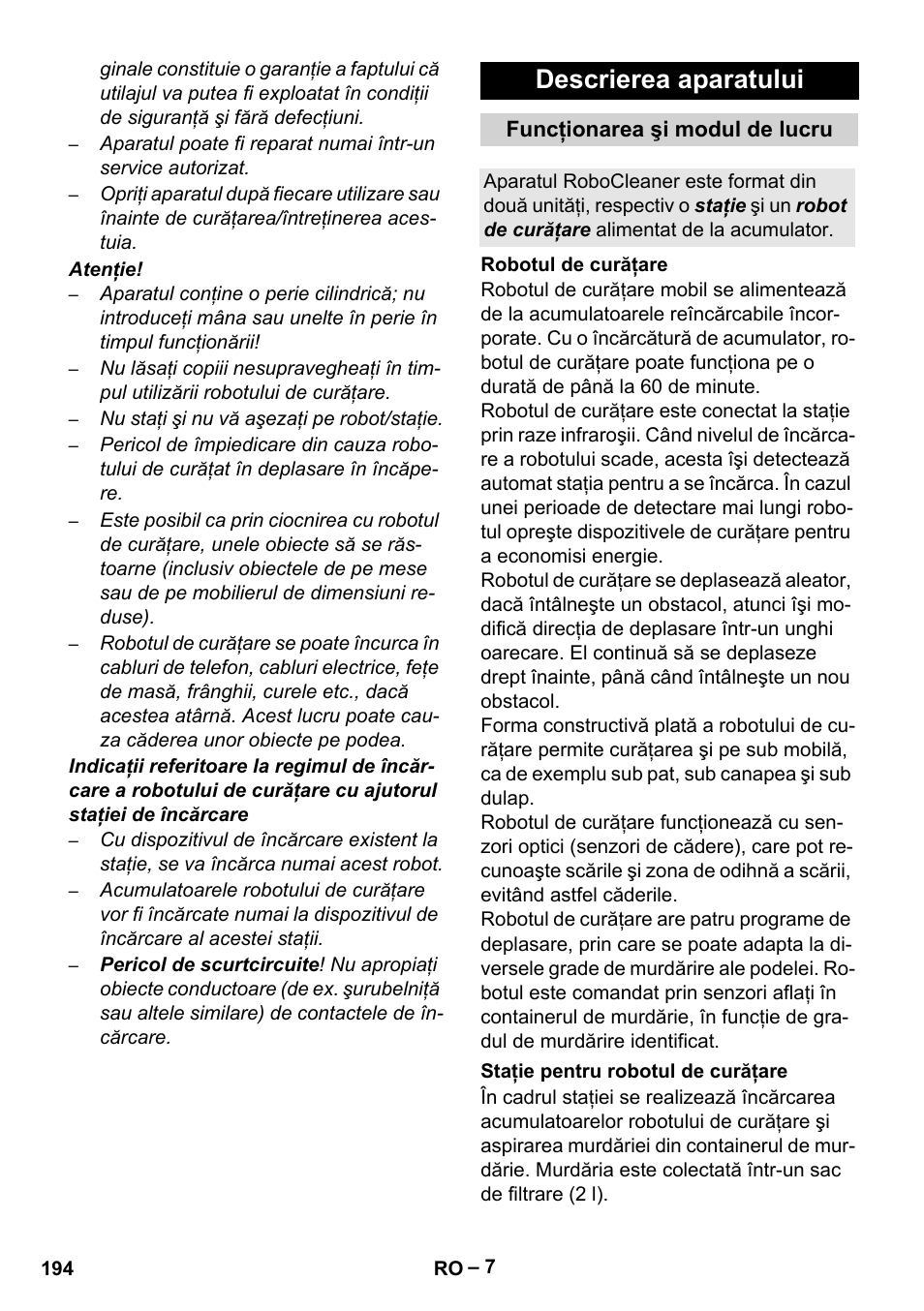 Descrierea aparatului | Karcher Robot RC 3000 User Manual | Page 194 / 400