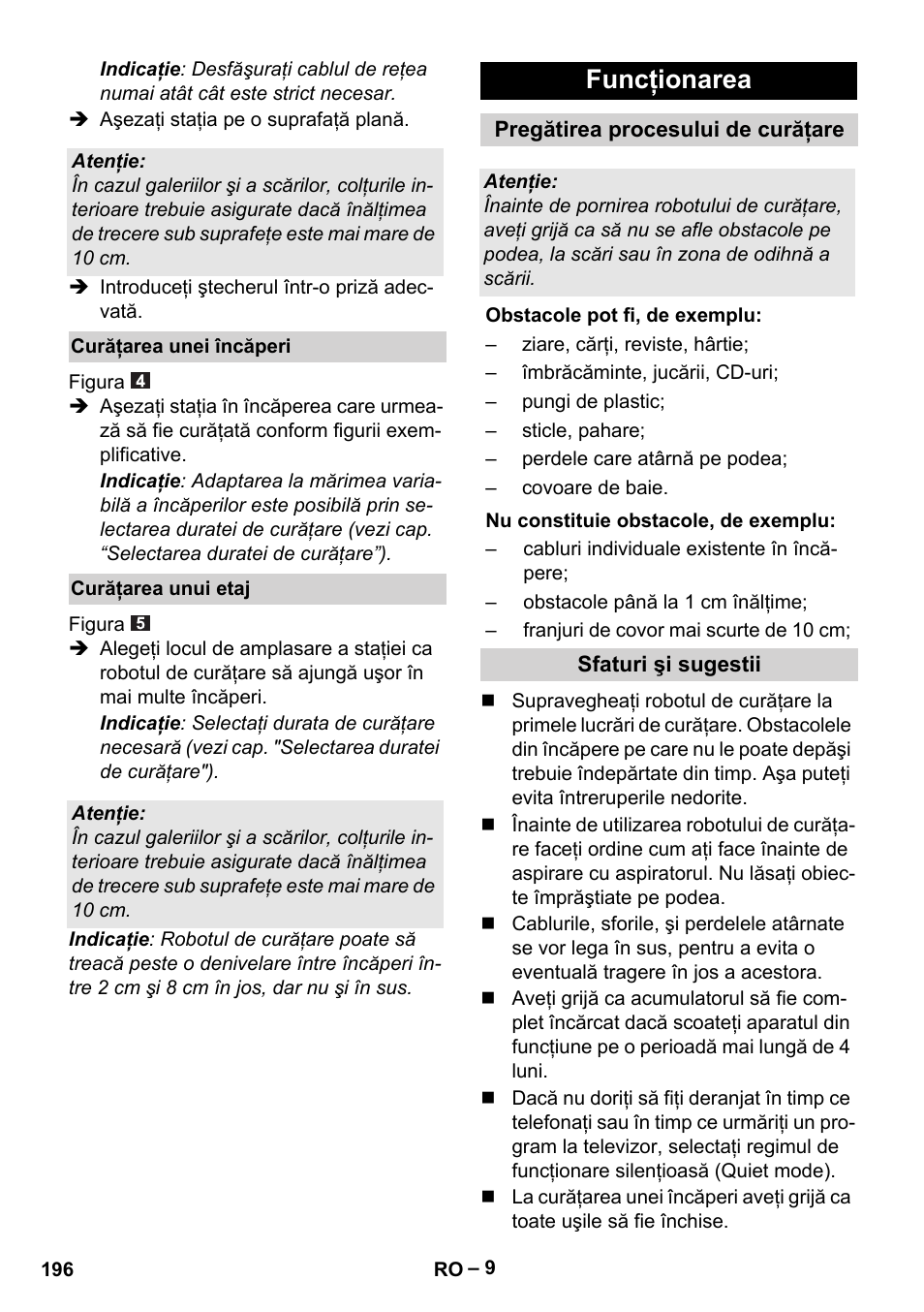 Funcţionarea | Karcher Robot RC 3000 User Manual | Page 196 / 400