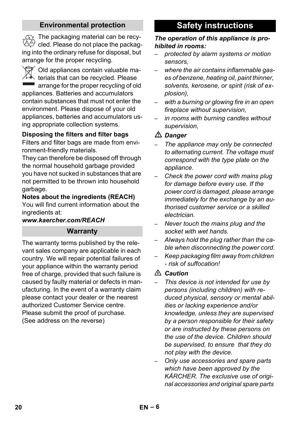 Safety instructions | Karcher Robot RC 3000 User Manual | Page 20 / 400