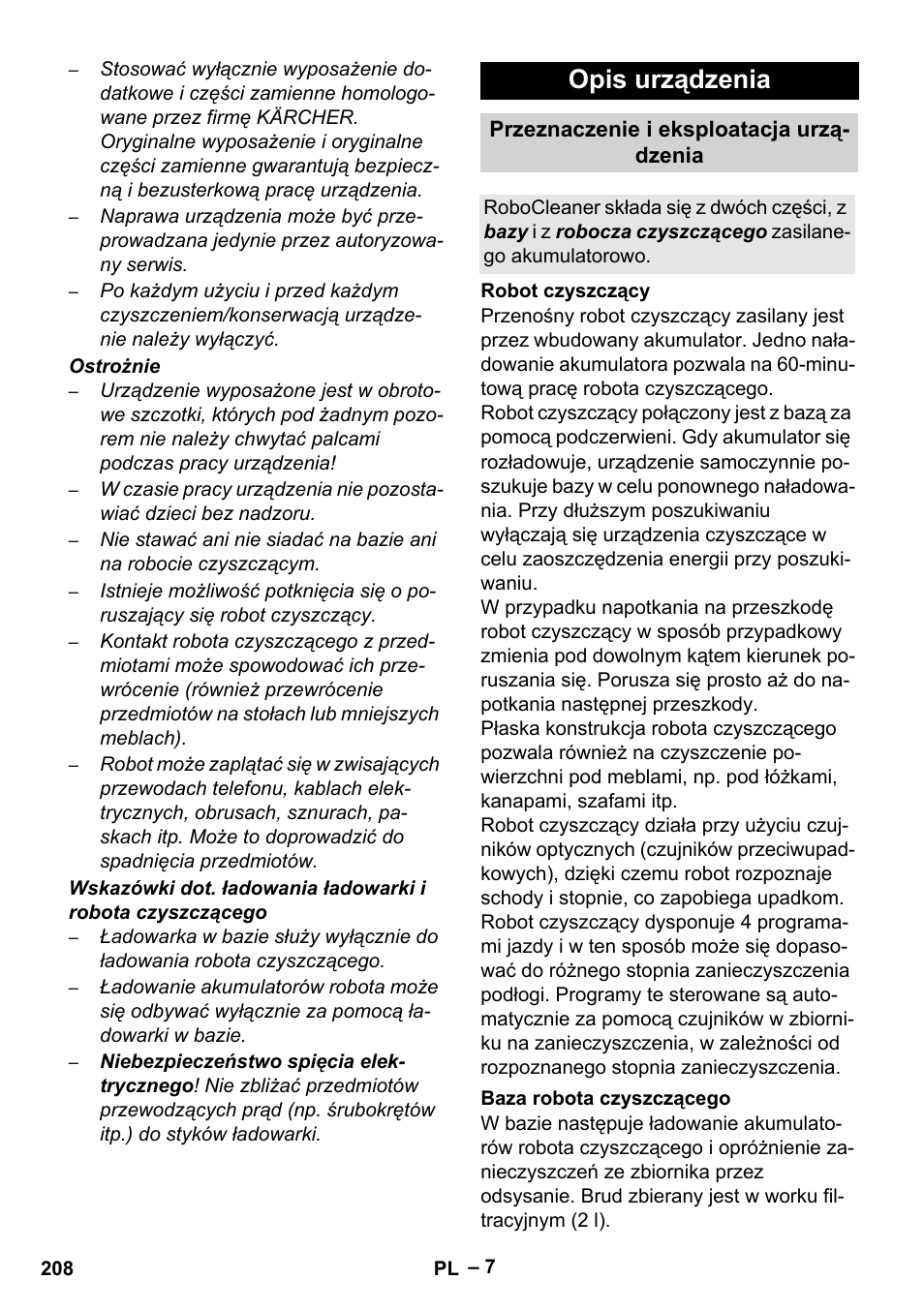 Opis urządzenia | Karcher Robot RC 3000 User Manual | Page 208 / 400