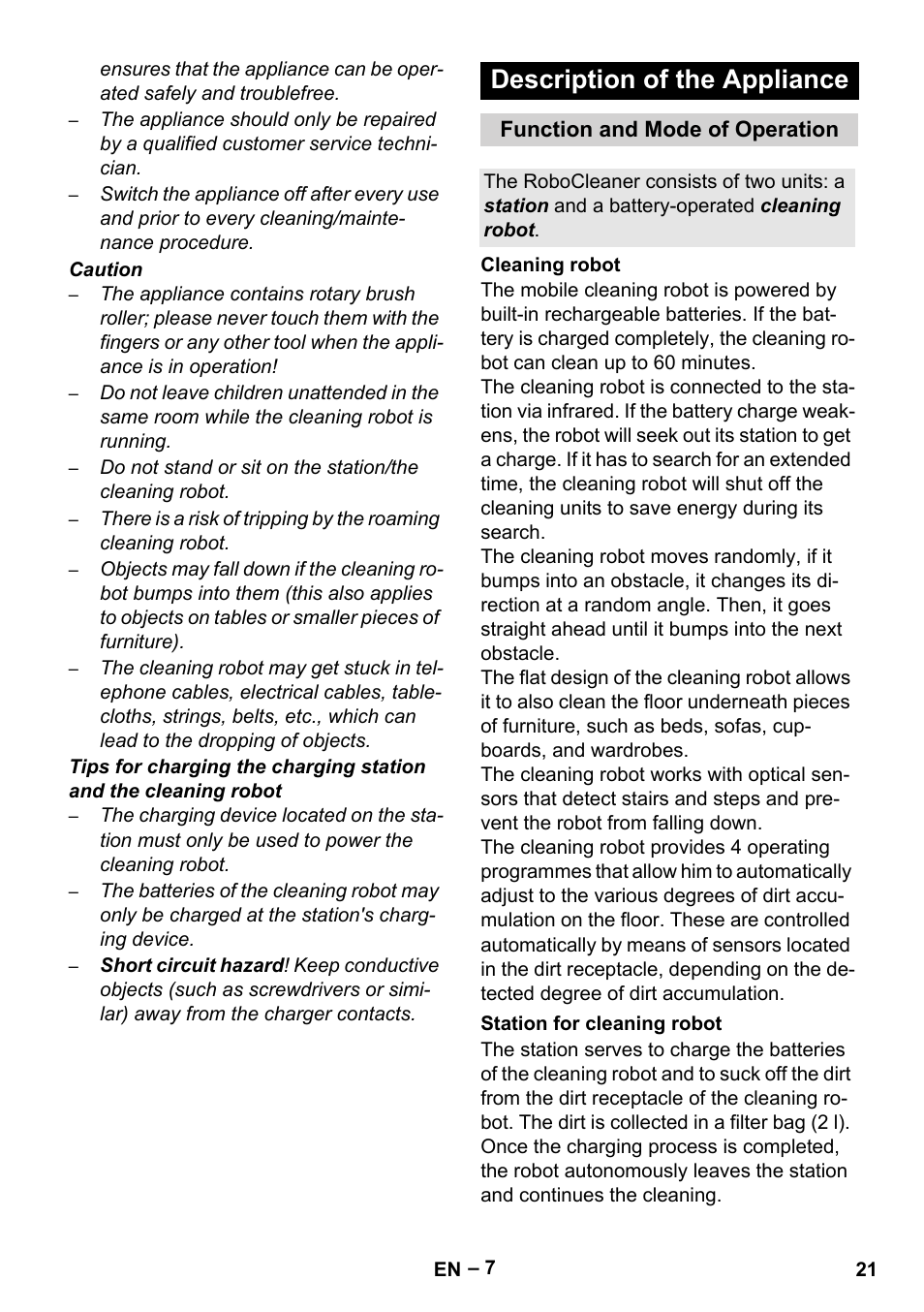 Description of the appliance | Karcher Robot RC 3000 User Manual | Page 21 / 400