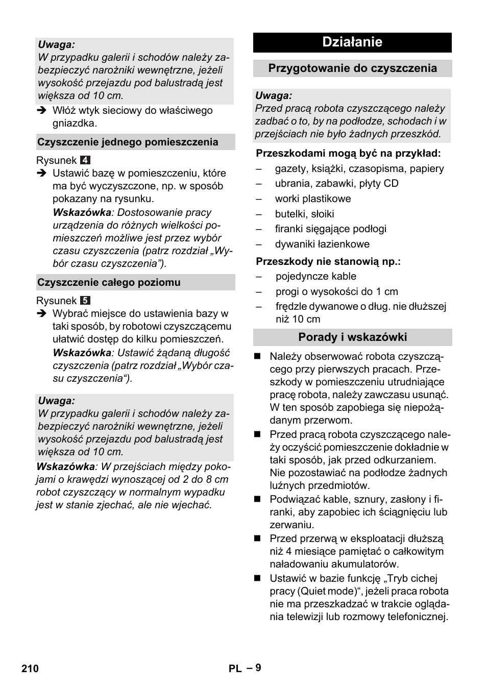 Działanie | Karcher Robot RC 3000 User Manual | Page 210 / 400