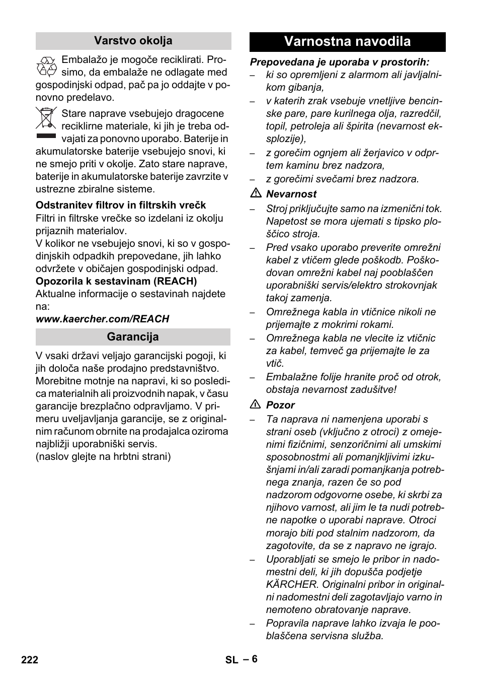 Varnostna navodila | Karcher Robot RC 3000 User Manual | Page 222 / 400