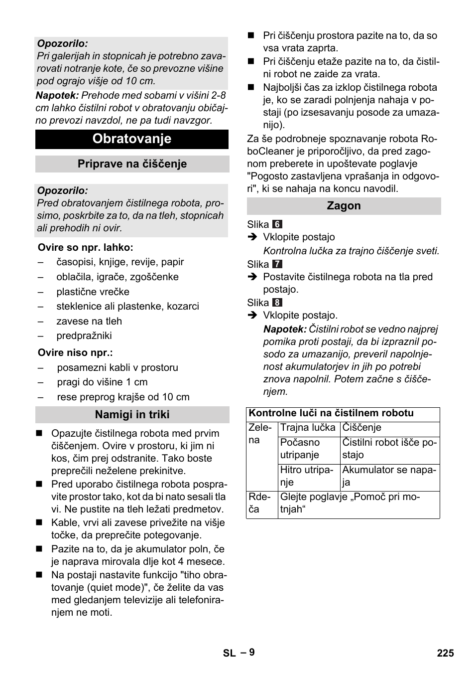 Obratovanje | Karcher Robot RC 3000 User Manual | Page 225 / 400