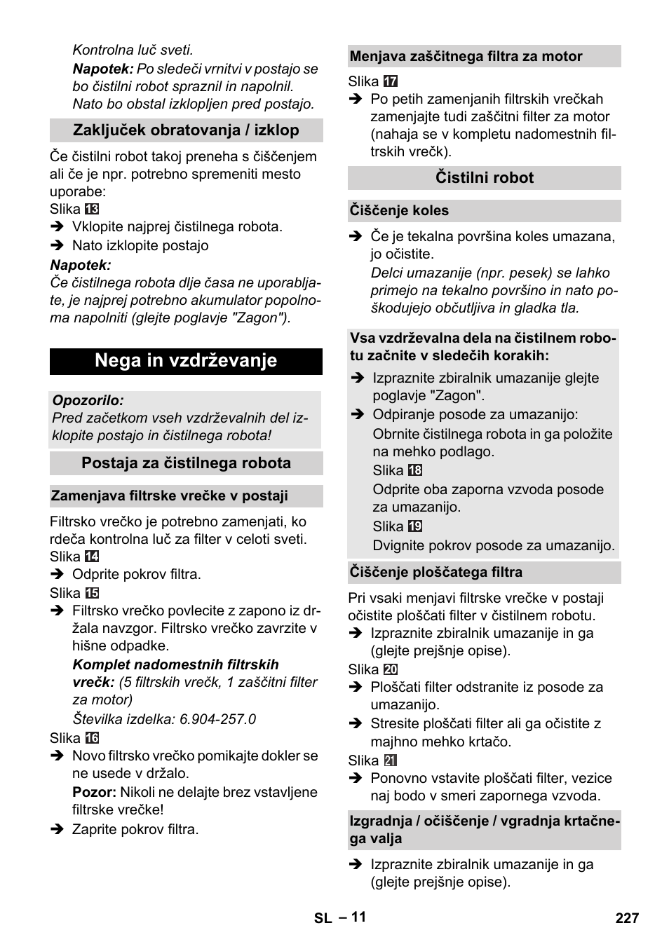 Nega in vzdrževanje | Karcher Robot RC 3000 User Manual | Page 227 / 400