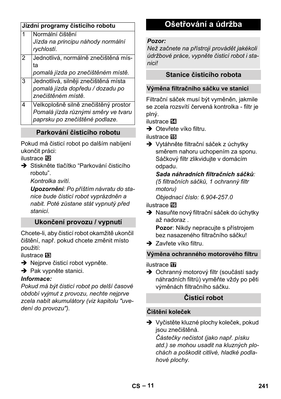 Ošetřování a údržba | Karcher Robot RC 3000 User Manual | Page 241 / 400
