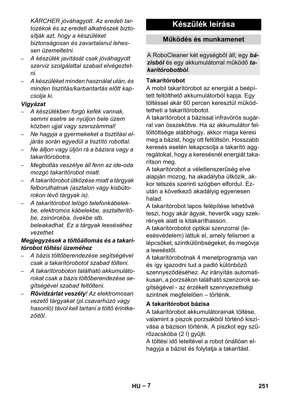 Készülék leírása | Karcher Robot RC 3000 User Manual | Page 251 / 400