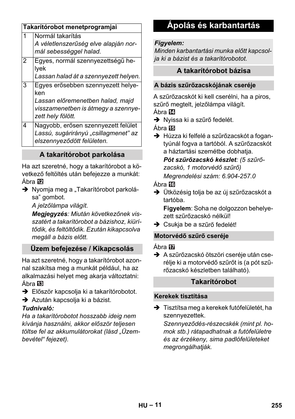 Ápolás és karbantartás | Karcher Robot RC 3000 User Manual | Page 255 / 400