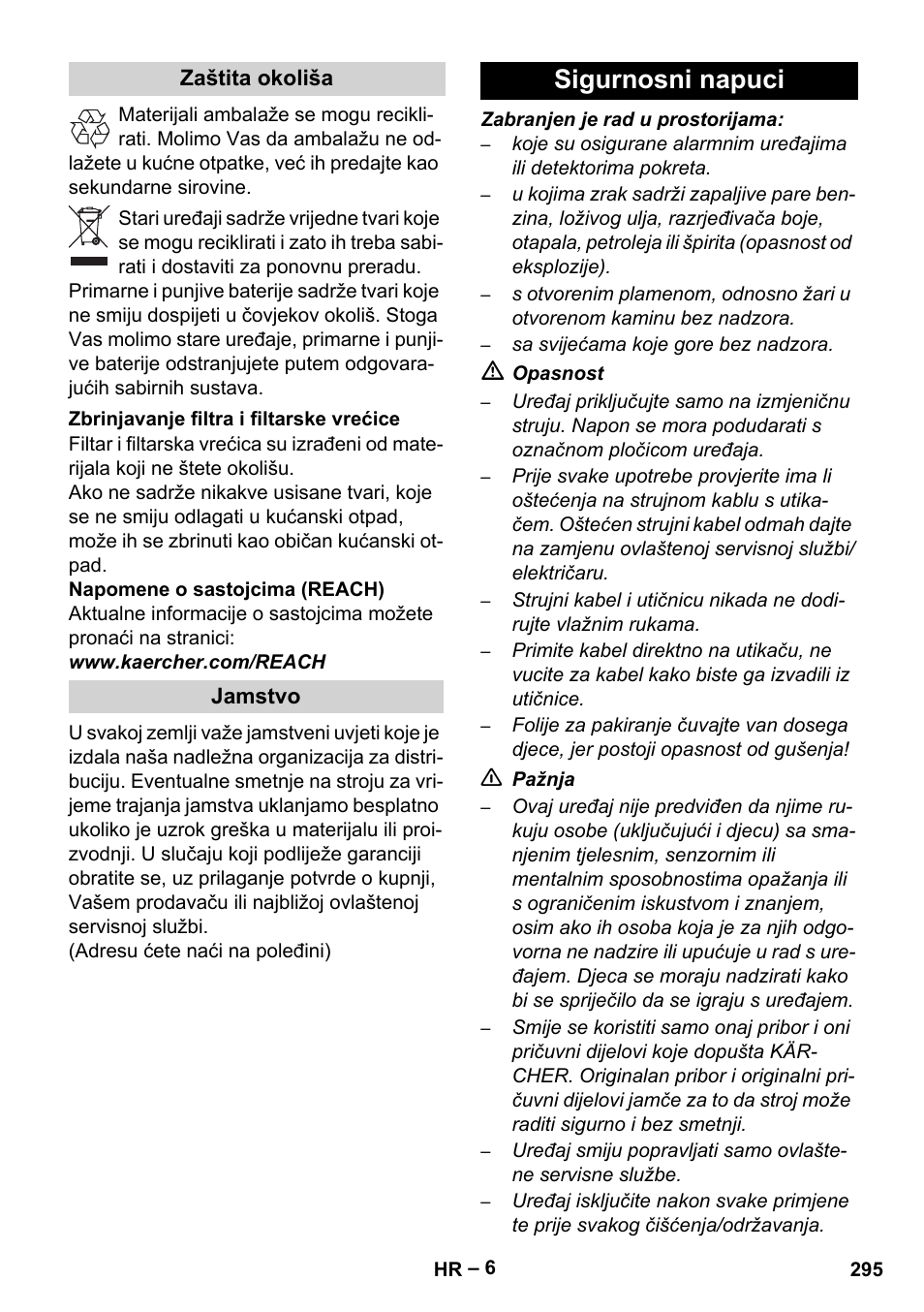 Sigurnosni napuci | Karcher Robot RC 3000 User Manual | Page 295 / 400