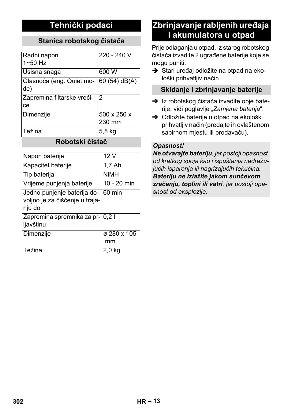 Tehnički podaci | Karcher Robot RC 3000 User Manual | Page 302 / 400