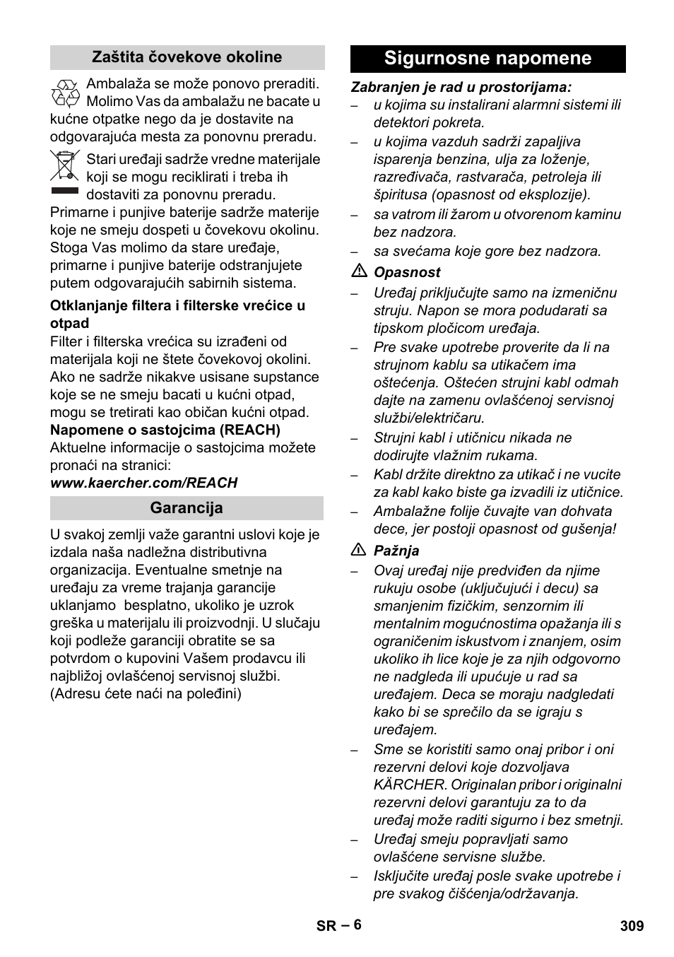 Sigurnosne napomene | Karcher Robot RC 3000 User Manual | Page 309 / 400