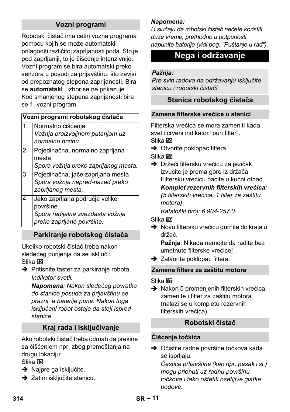 Nega i održavanje | Karcher Robot RC 3000 User Manual | Page 314 / 400