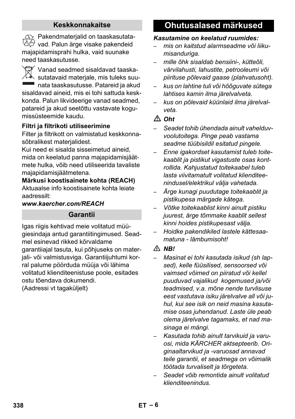 Ohutusalased märkused | Karcher Robot RC 3000 User Manual | Page 338 / 400