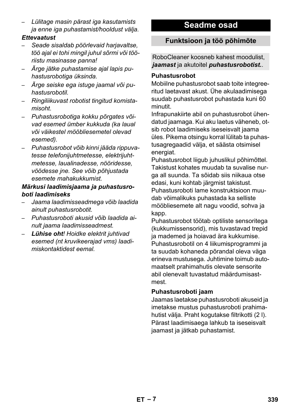 Seadme osad | Karcher Robot RC 3000 User Manual | Page 339 / 400