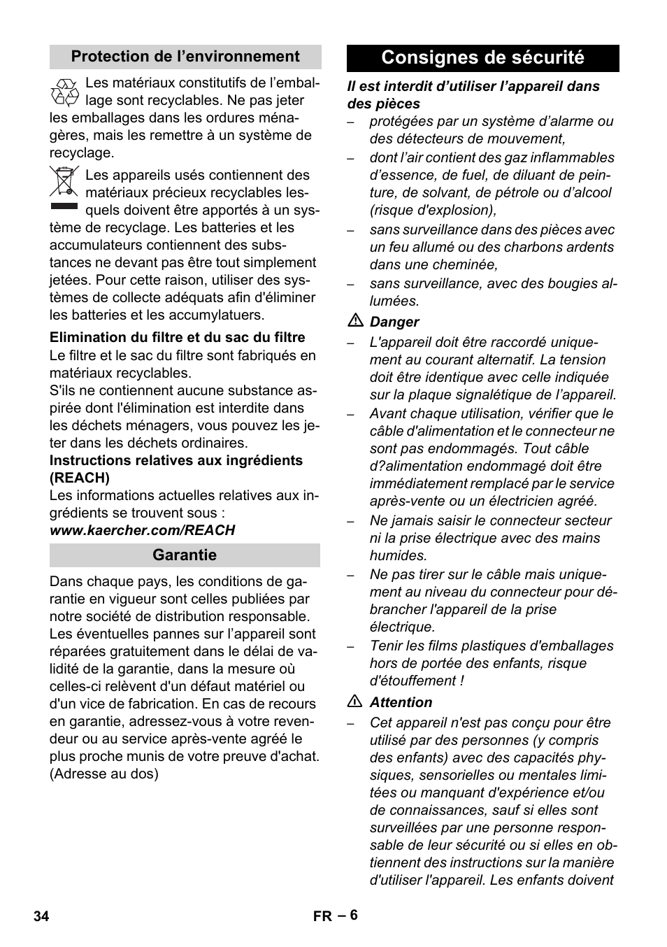 Consignes de sécurité | Karcher Robot RC 3000 User Manual | Page 34 / 400