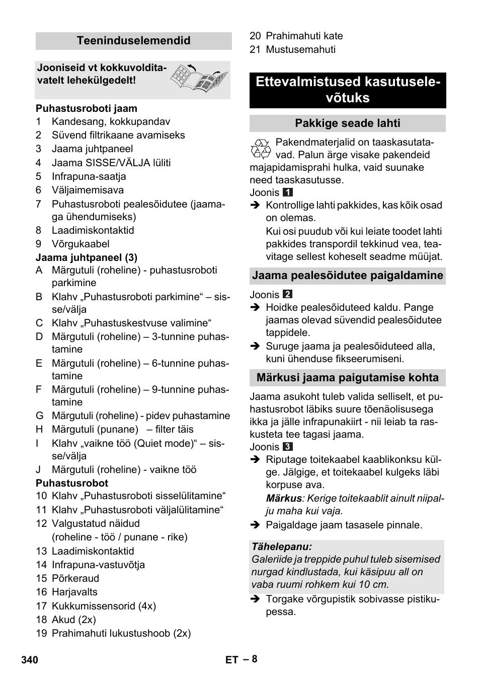 Ettevalmistused kasutusele- võtuks | Karcher Robot RC 3000 User Manual | Page 340 / 400