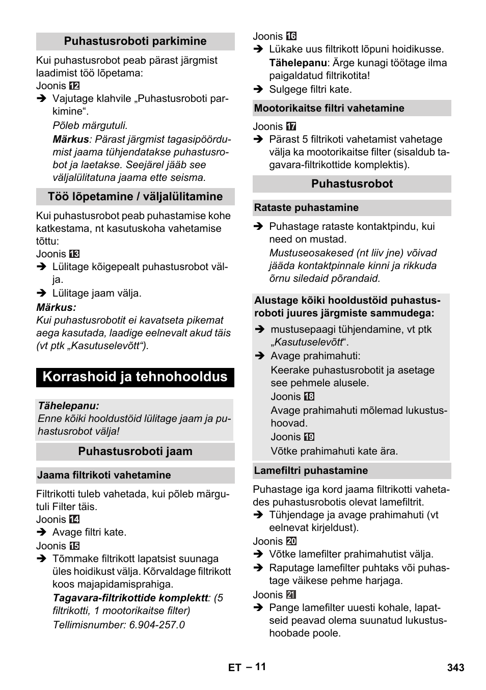 Korrashoid ja tehnohooldus | Karcher Robot RC 3000 User Manual | Page 343 / 400