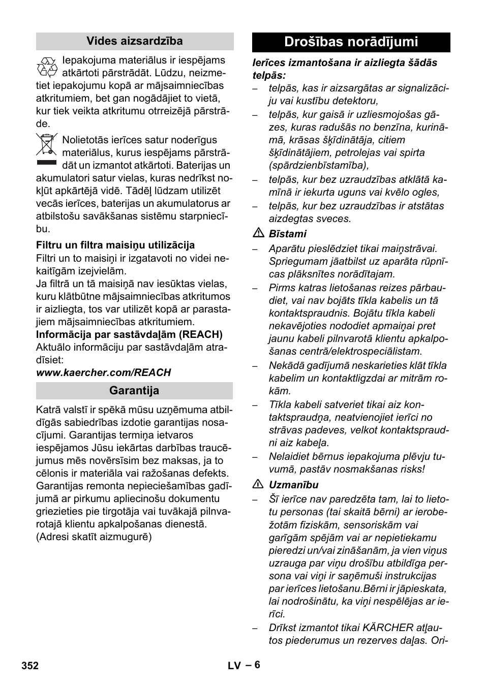 Drošības norādījumi | Karcher Robot RC 3000 User Manual | Page 352 / 400