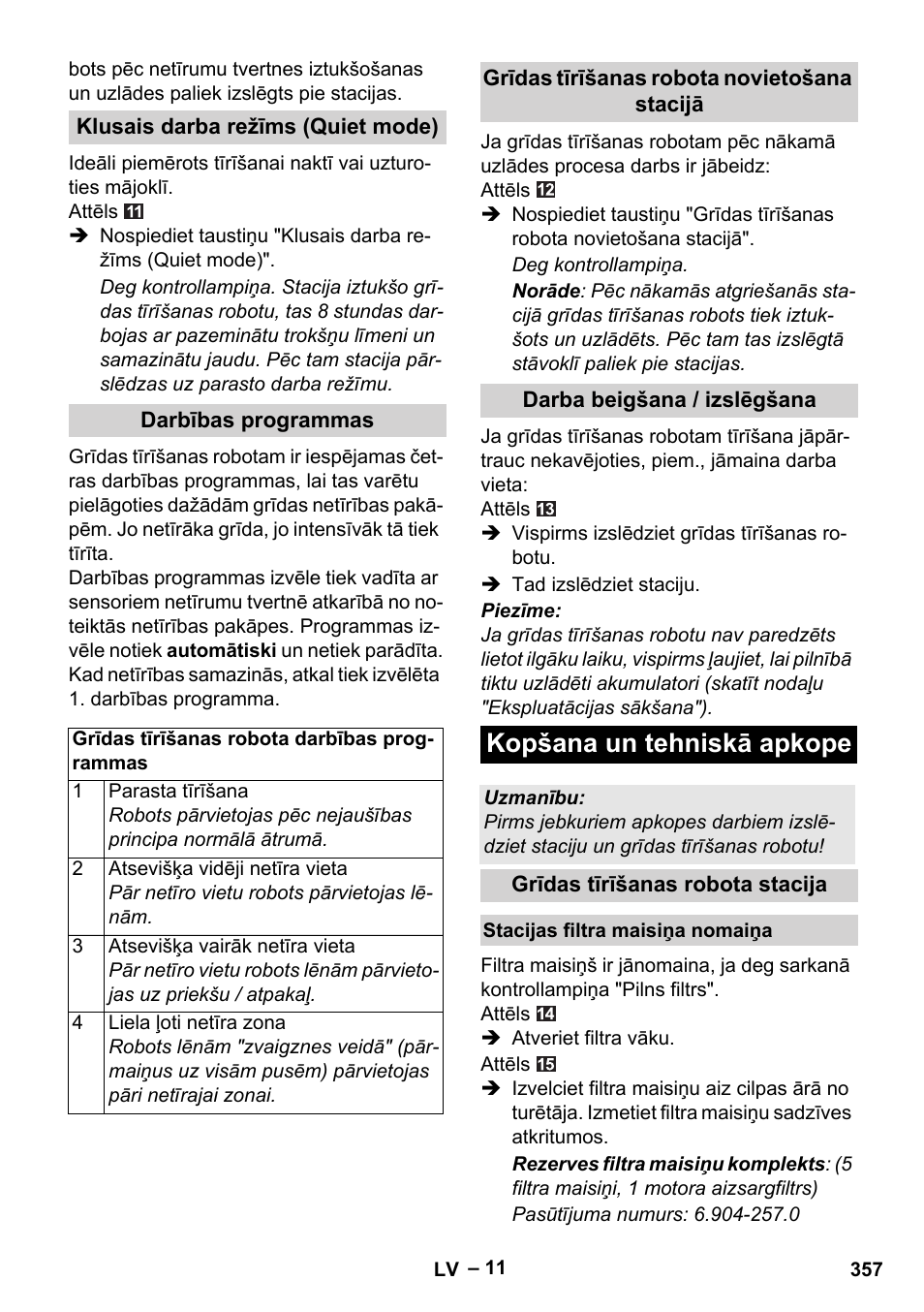 Kopšana un tehniskā apkope | Karcher Robot RC 3000 User Manual | Page 357 / 400