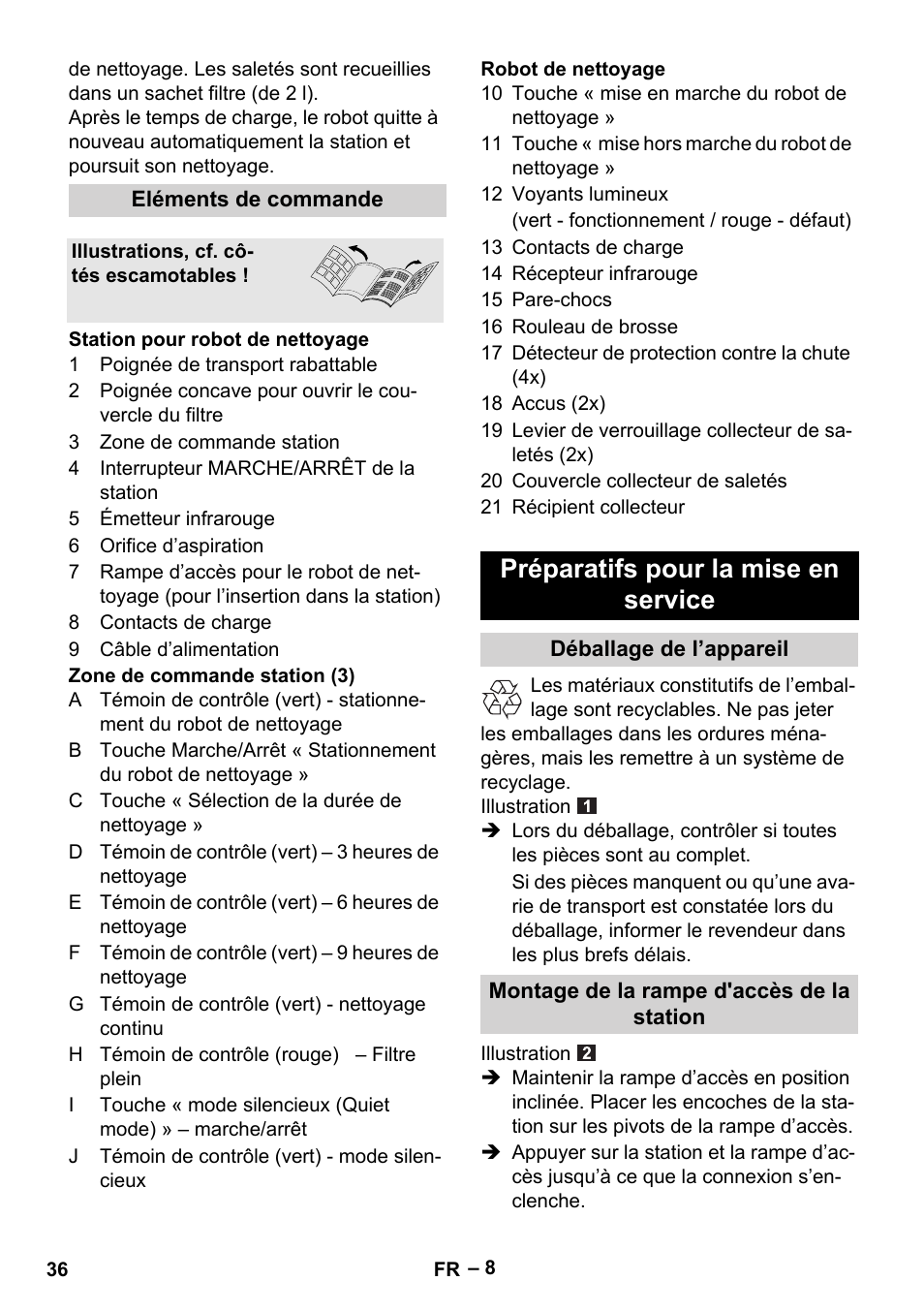 Préparatifs pour la mise en service | Karcher Robot RC 3000 User Manual | Page 36 / 400