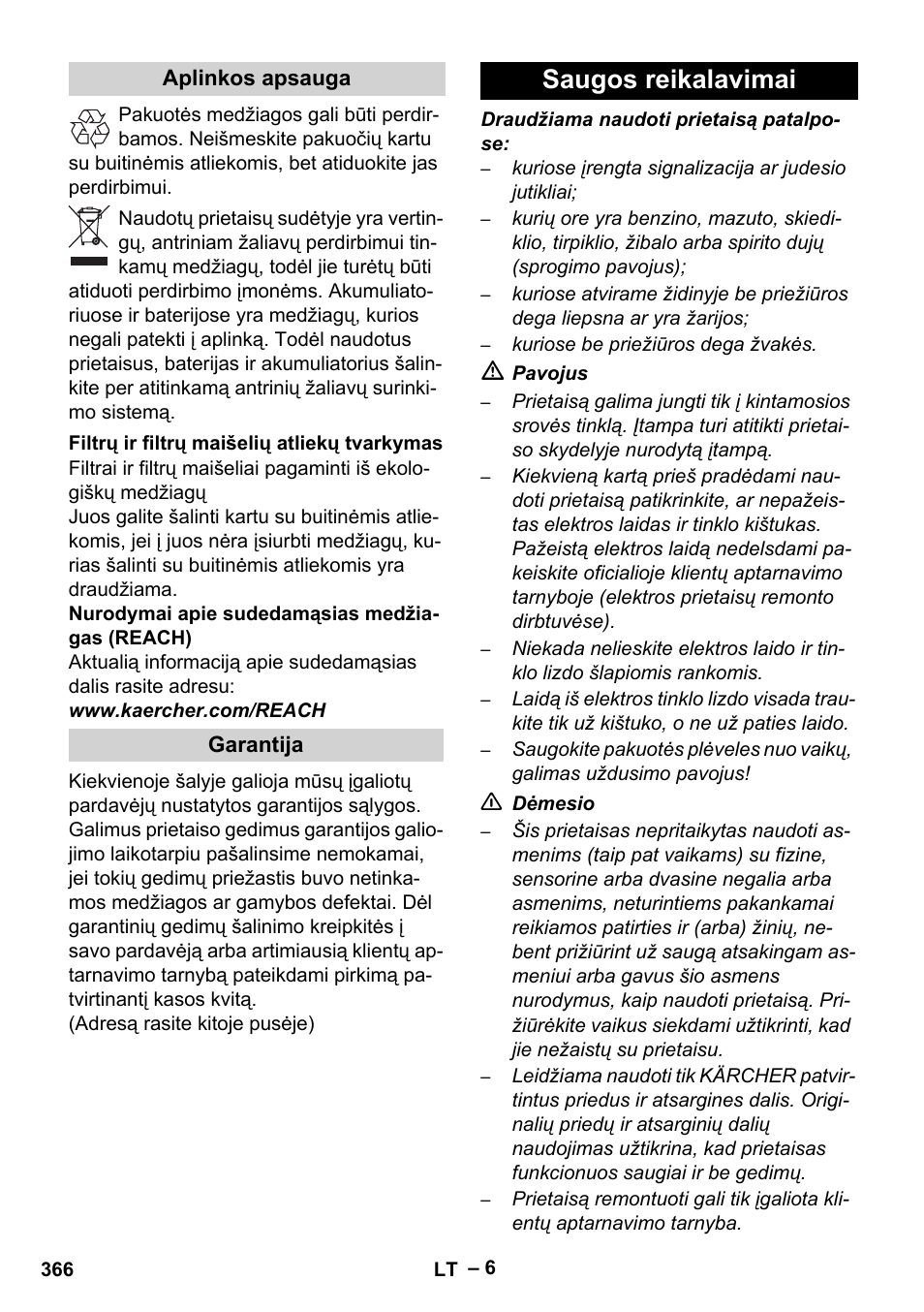 Saugos reikalavimai | Karcher Robot RC 3000 User Manual | Page 366 / 400